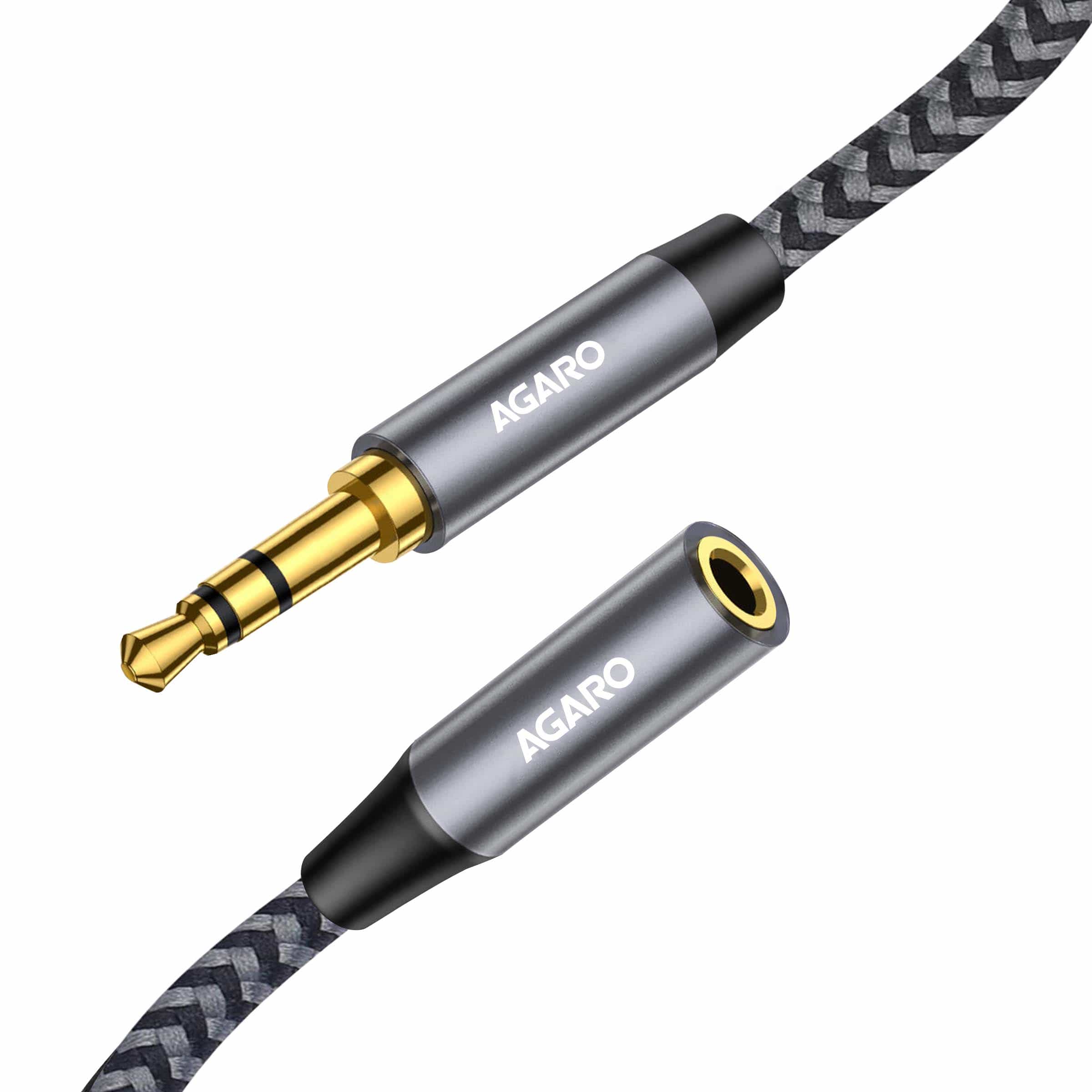 3.5mm Aux Male to Female Extension Cable, Audio Cable with Microphone Gold Plated Jack Nylon Braided for Car, Media Player & More 1.8 Meter (5.9 Ft), Silver & Black