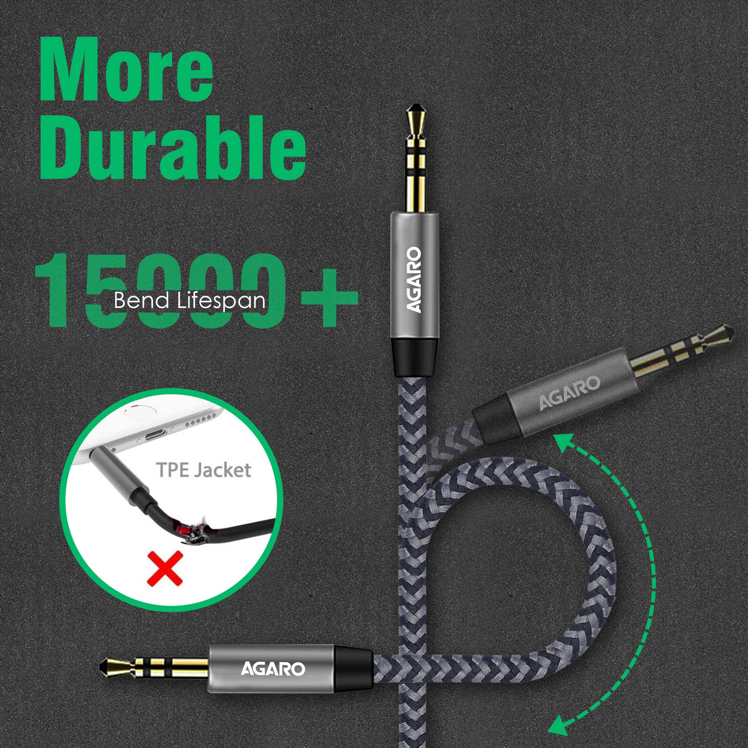 3.5mm Audio Cable Stereo Aux 90 Degree Right Angle Aux Cable 24K Gold Plated Male to Male Hi-Fi Sound for Car,Home Stereos,Speakers,Tablets 2M/ 200CM/ 5.6 Ft,Silver & Black - Image 3