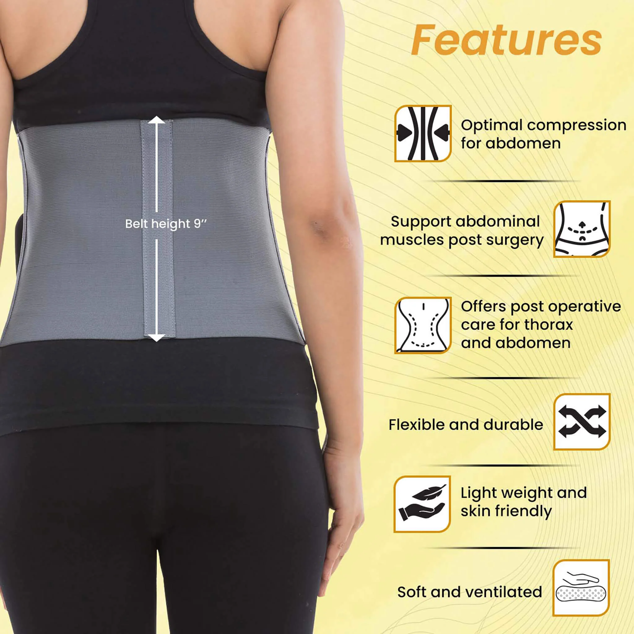 Abdominal Belt, ideal for Slimming Waist, Lower Back Pain Relief, after delivery for Tummy Reduction, Breathable Belt For Men And Women, Small, Grey - Image 3