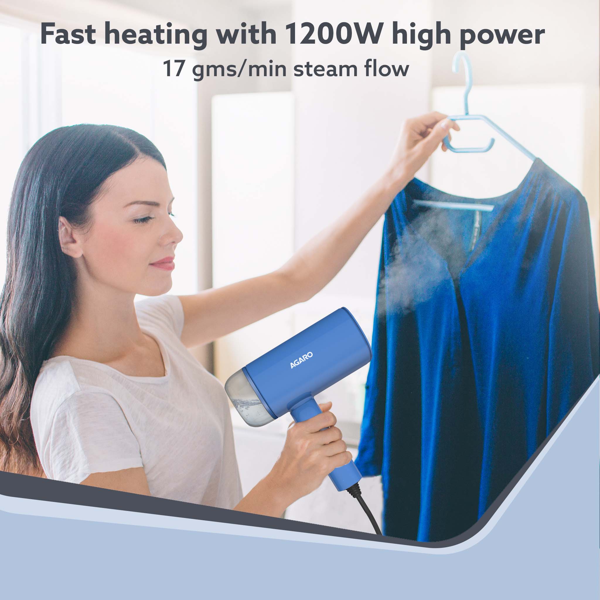 Elegant Handheld Garment Steamer, 170 ML Water Tank, Blue - Image 3