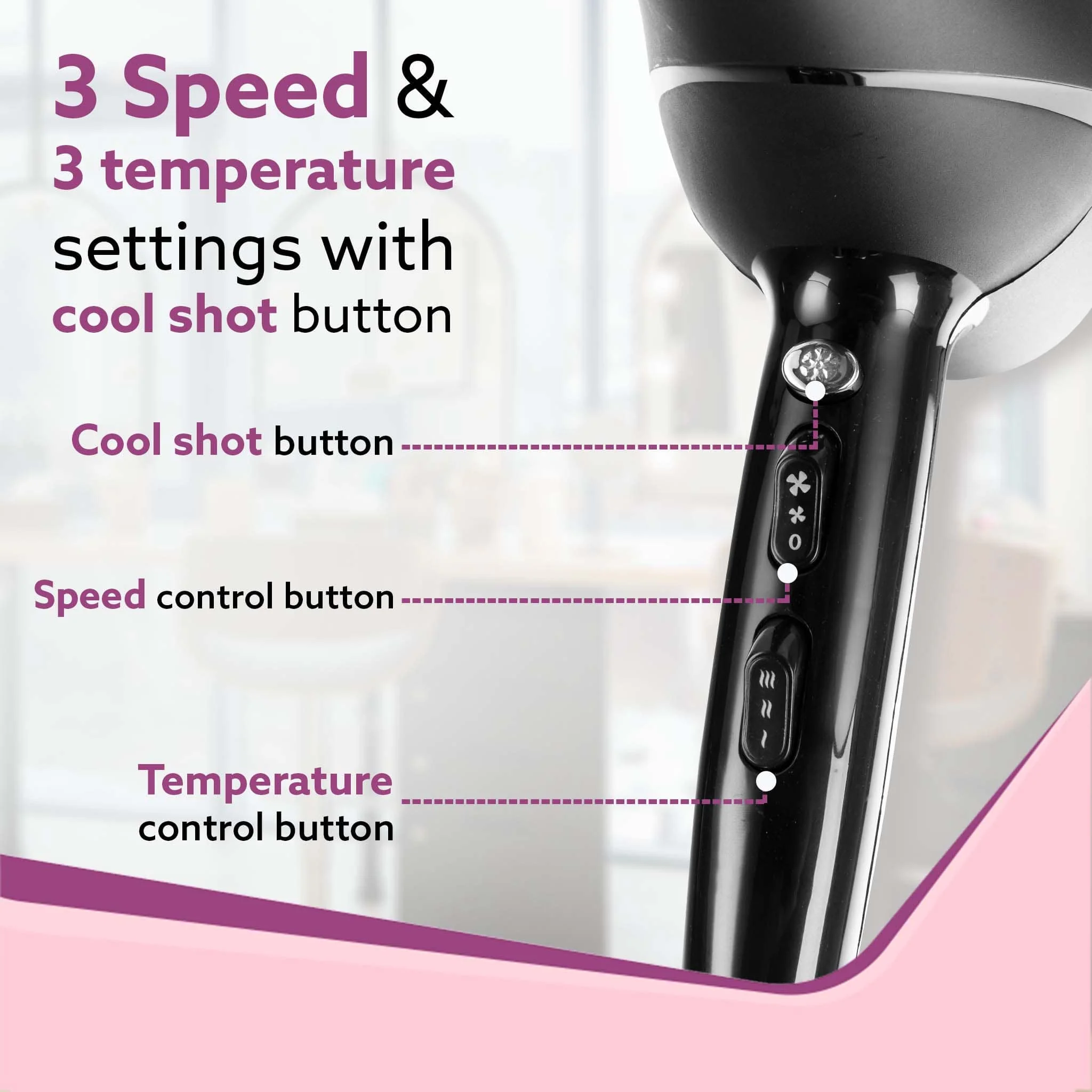 HD-1120 2000 Watts Professional Hair Dryer with AC Copper Motor, Concentrator, Diffuser, Comb, Hot & Cold Air, 2 Speed 3 Temperature Settings with Cool Shot, For both Men & Women, (Black) - Image 5