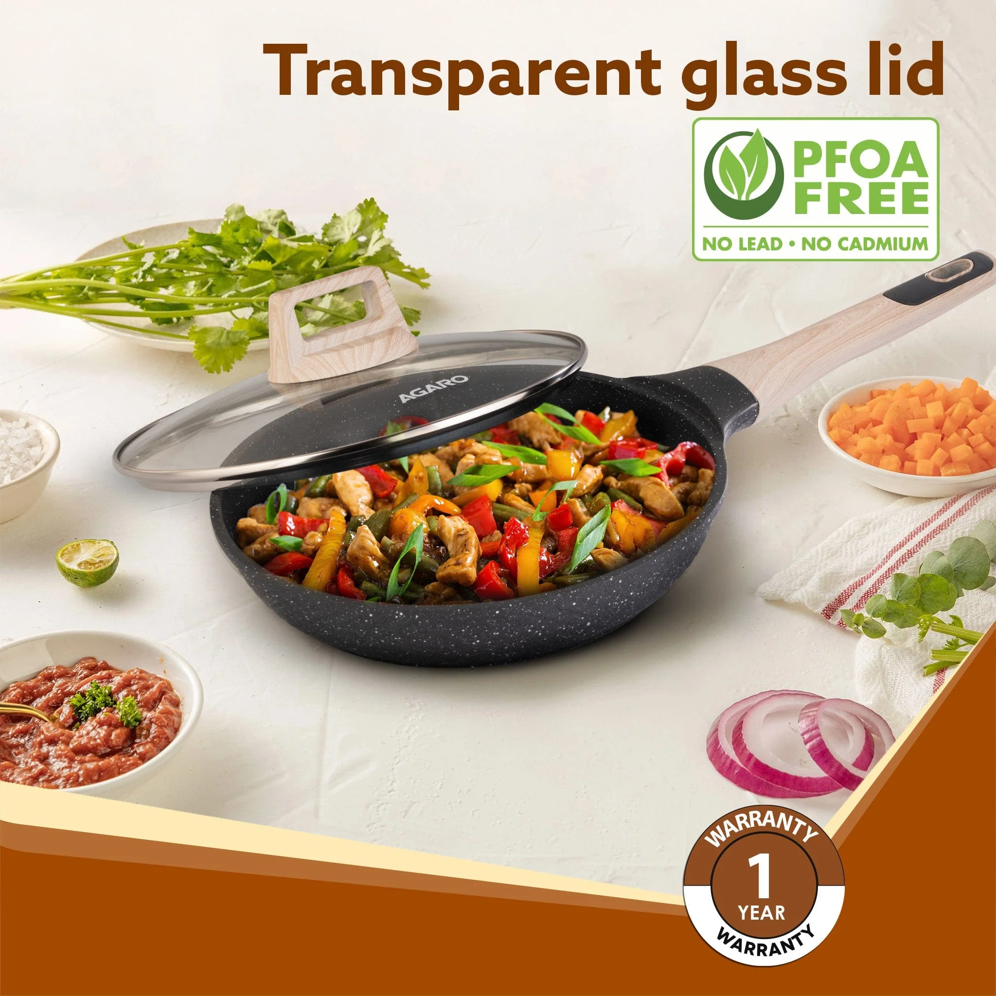 Imperial Granite Non Stick Fry pan with Glass Lid, 1.6L / 24cm, Cast Aluminium Body, Omelette Egg Pan, Fish Fry Pan, Gas & Induction Compatible, Dark Grey - Image 6