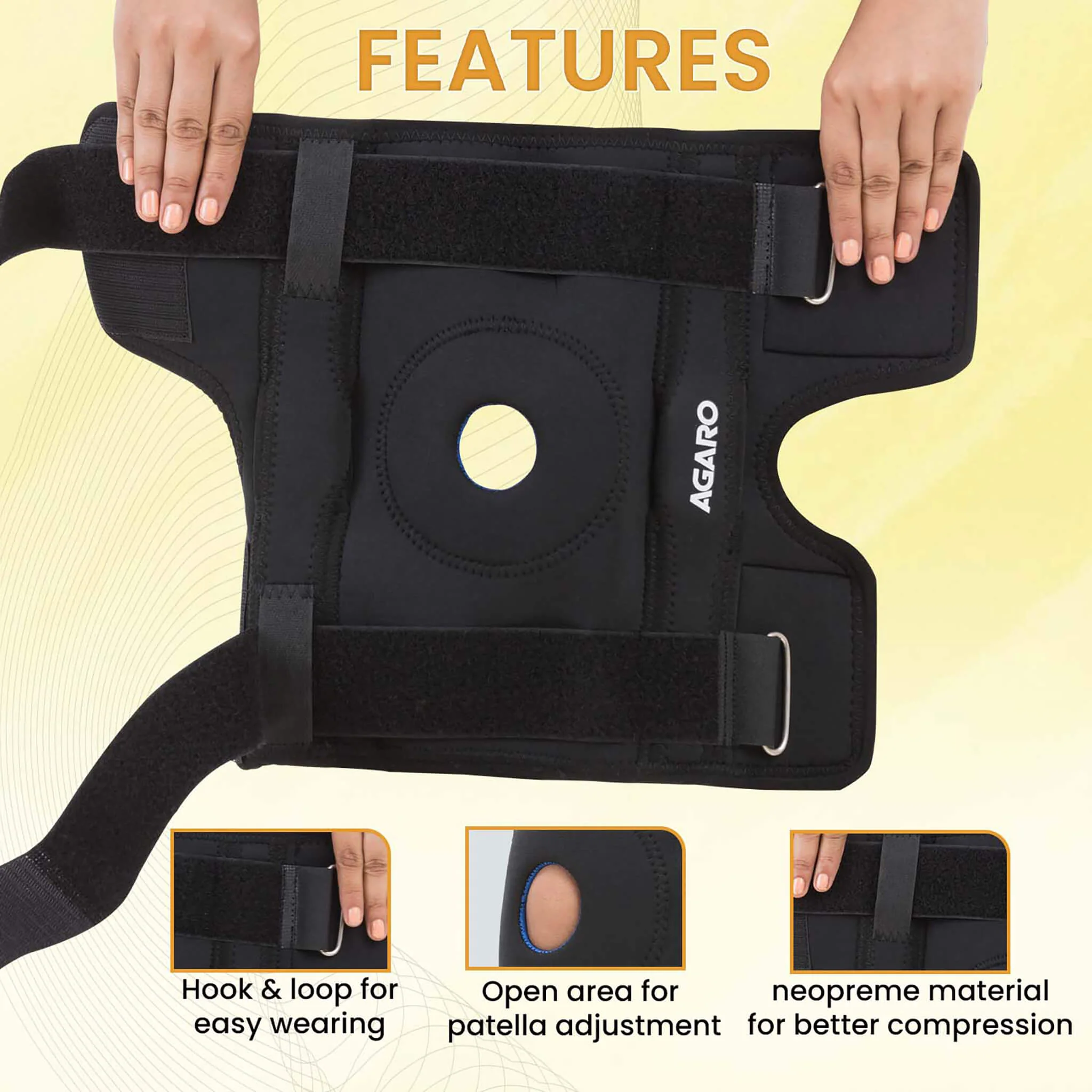 Knee Wrap Hinged With Open Patella, Rigid Biaxial Hinge, Neoprene Layer For Pain Relief,  Braces Walking, Workout And Sports, Medium, Black - Image 4