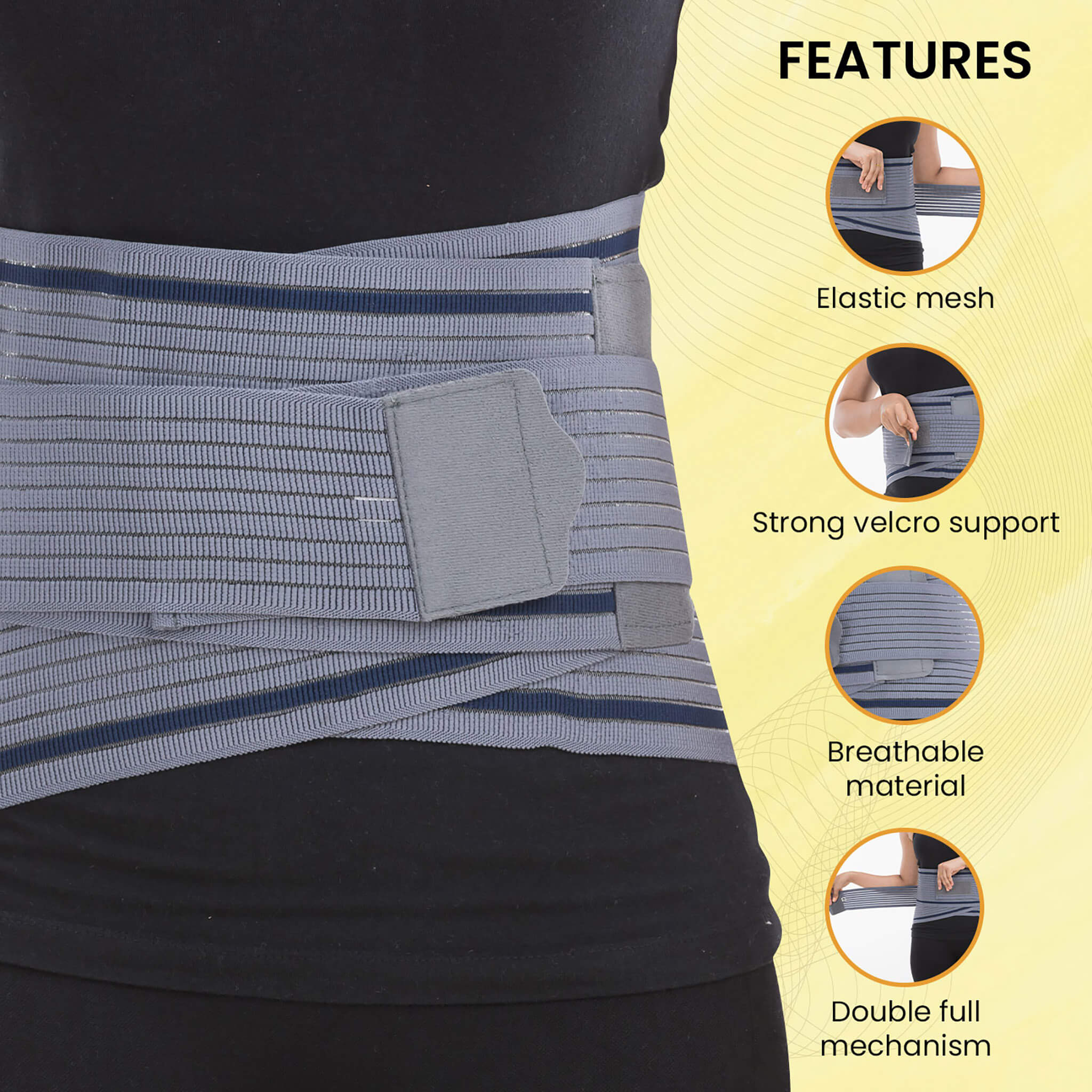 Lumbo Sacral Belt With Double Strapping, Back Support For the Lumbar Spine, Pain Relief, Back Brace for Men and Women, Large, Grey - Image 3
