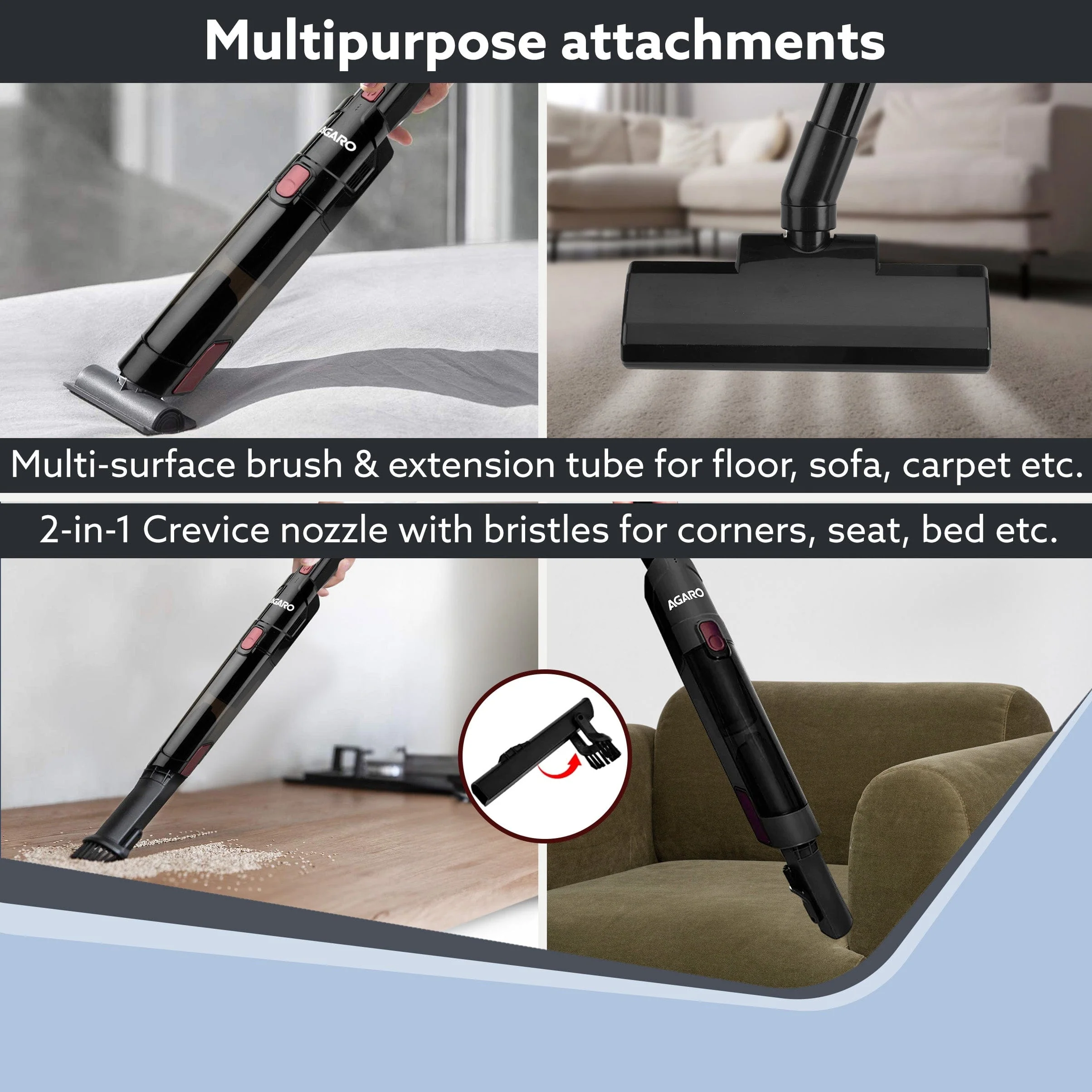 Sapphire Hand Held Vacuum Cleaner, Up to 15 kPa Powerful Suction with Fast Charging Dock, Rechargeable, Portable, Brushless Motor, Multiple Accessories, Lightweight, Home, Office & Car, Black - Image 4