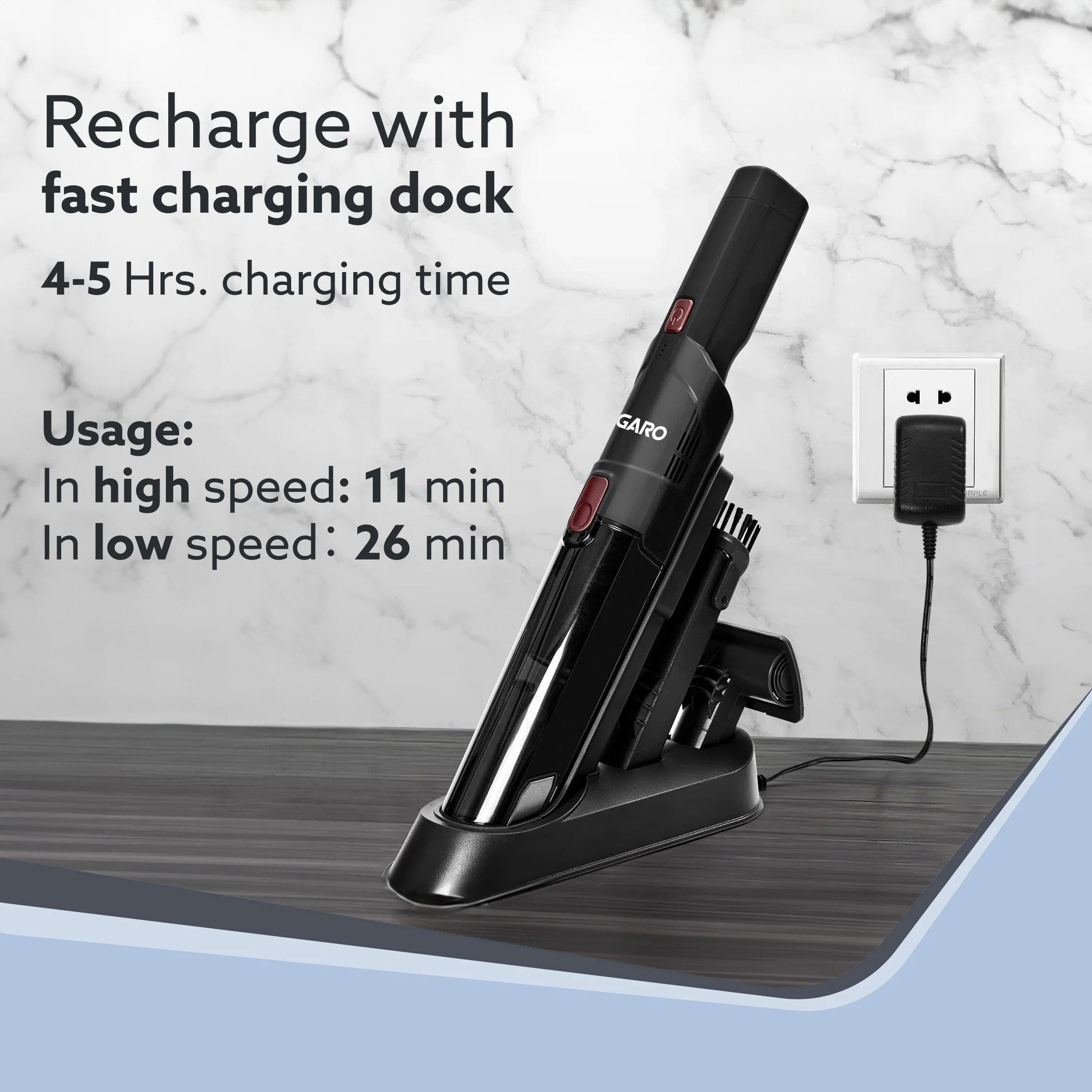 Sapphire Hand Held Vacuum Cleaner, Up to 15 kPa Powerful Suction with Fast Charging Dock, Rechargeable, Portable, Brushless Motor, Multiple Accessories, Lightweight, Home, Office & Car, Black - Image 6