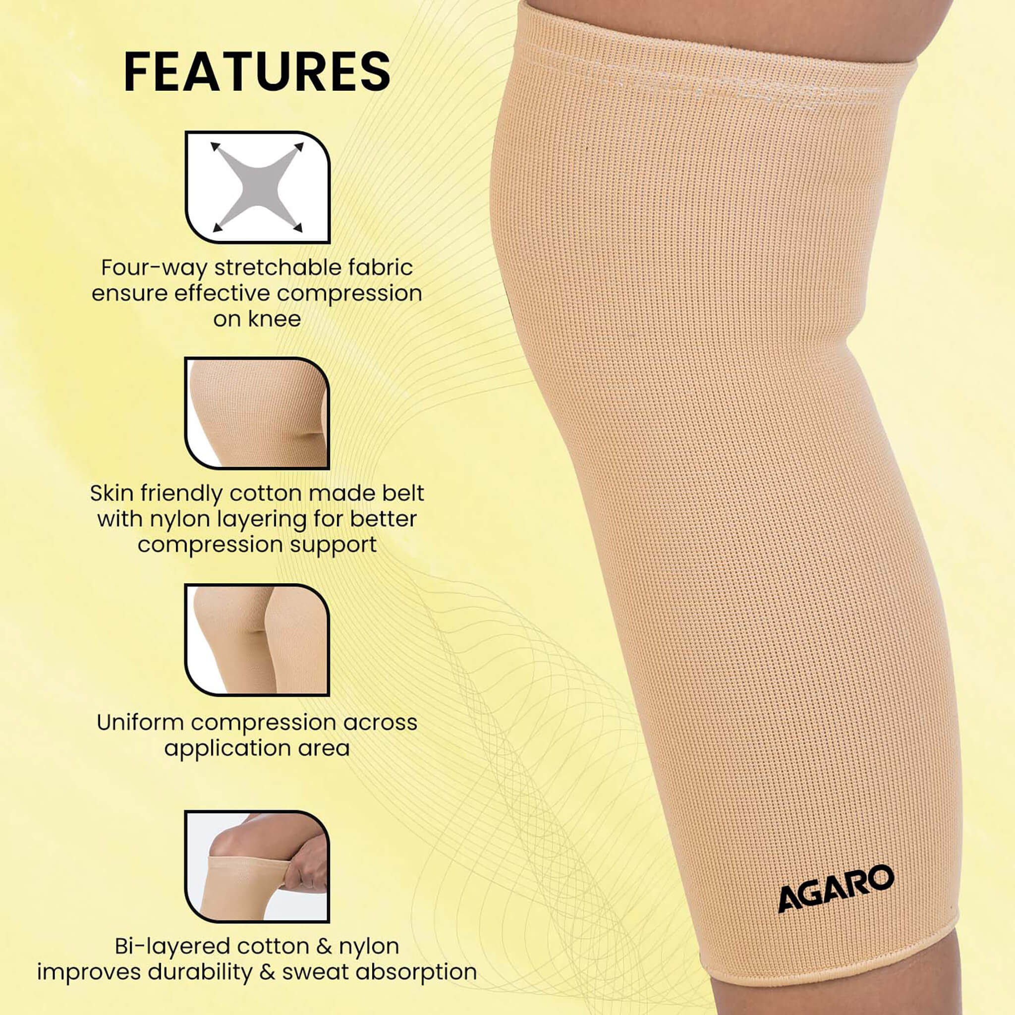 Tubular Stretchable Knee Cap, Breathable Fabric, Uniform Compression, Relieves Muscle Pain, Joint Pain, Injury Recovery, For Workout, Running, For Men And Women, Medium, Beige, Pack of 2 - Image 5