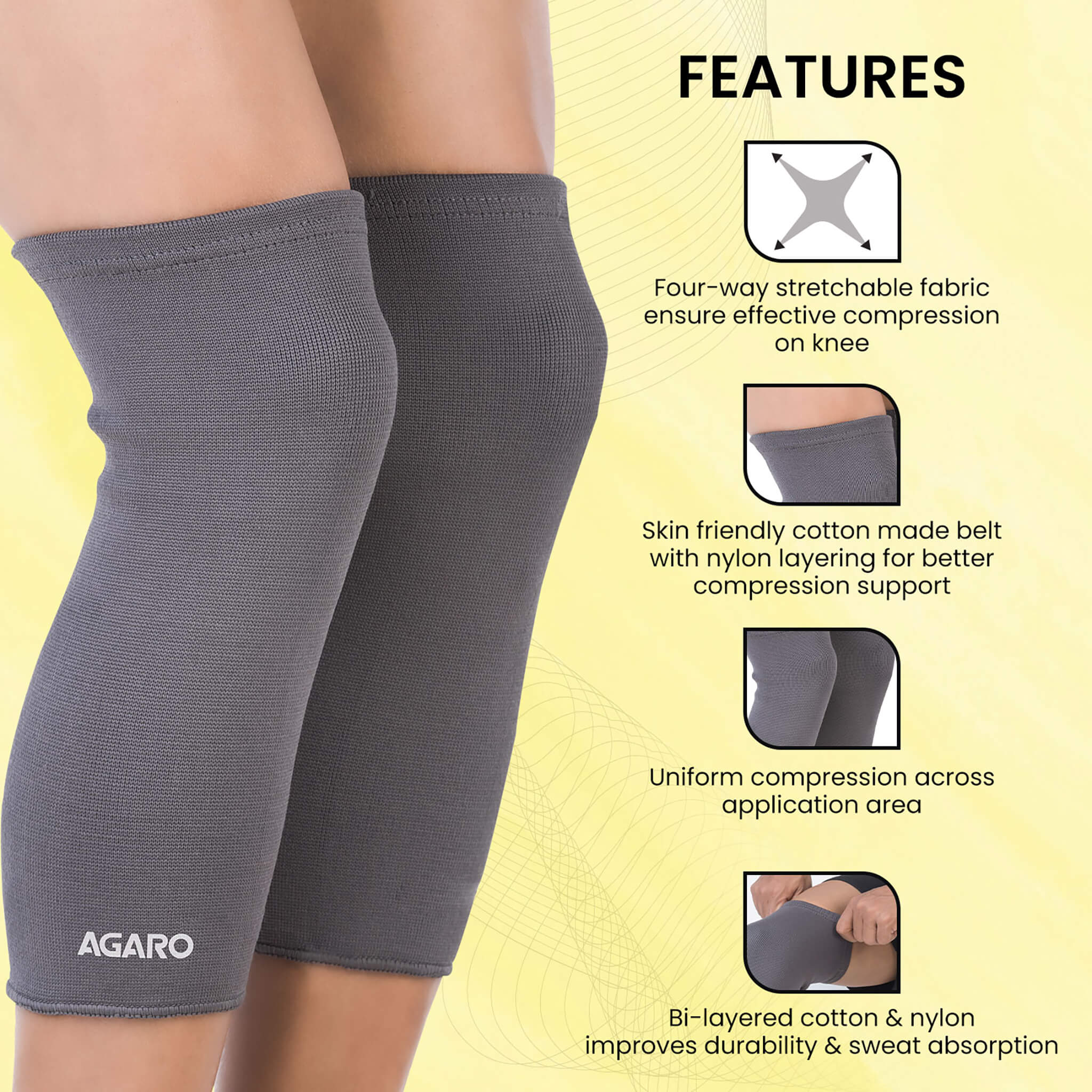 Tubular Stretchable Knee Cap,  Breathable Fabric, Uniform Compression, Relieves Muscle Pain, Joint Pain, Injury Recovery, For Workout, Running, For Men And Women, Medium, Grey, Pack of 2 - Image 5