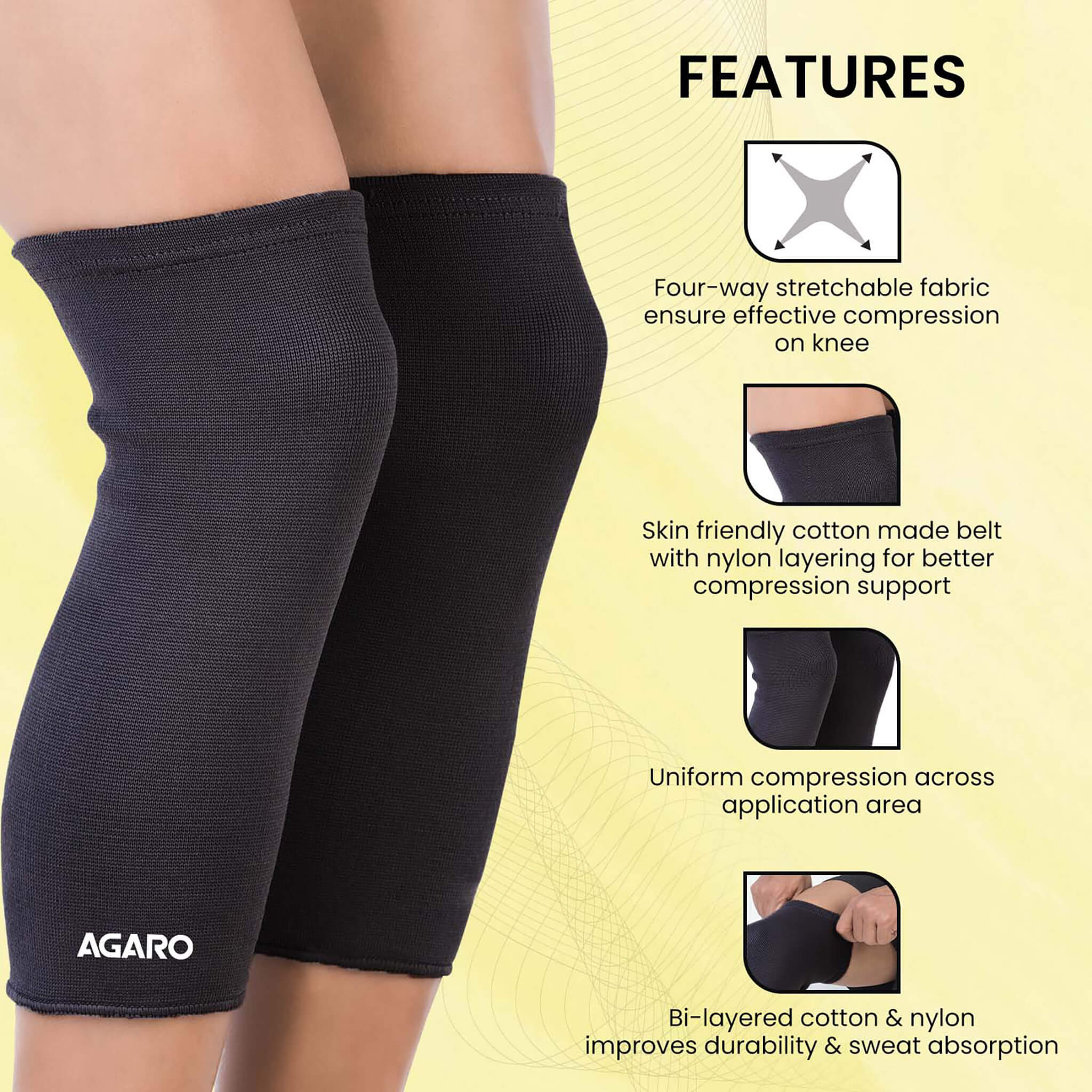 Tubular Stretchable Knee Cap,  Breathable Fabric, Uniform Compression, Relieves Muscle Pain, Joint Pain, Injury Recovery, For Workout, Running, For Men And Women, XL, Black, Pack of 2 - Image 5