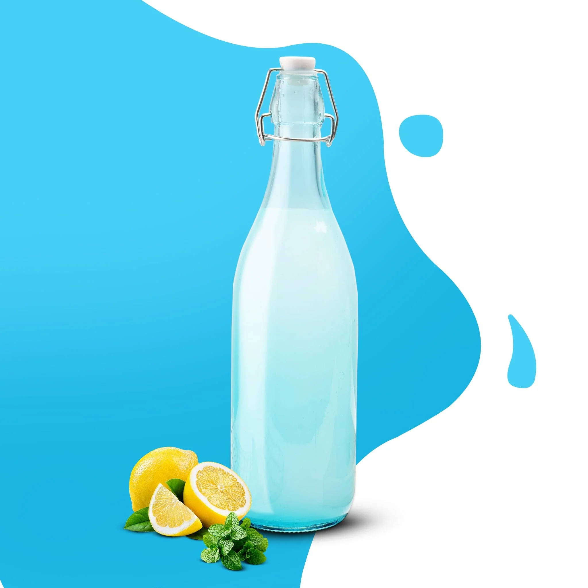 Elegant Flip Top Glass Bottle 1L Blue, 1000ml, Freezer Safe & Leakproof Flip Cap, Blue Colour & Stylish