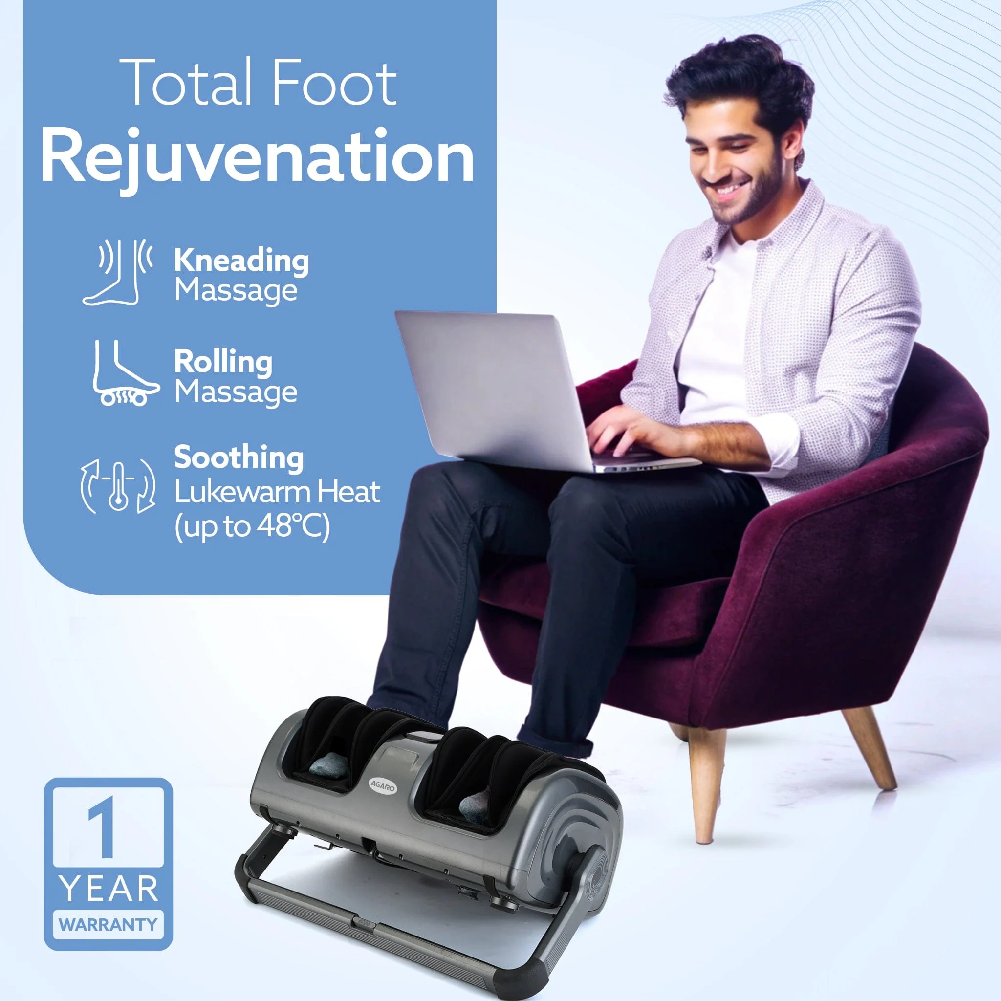 Elite Air Compress Foot Massager, Shiatsu Foot Massager, Kneading & Rolling Function, Lukewarm Heat, For Pain Relief, Muscle Relaxation & Improving Blood Circulation, Includes Remote Control - Image 6