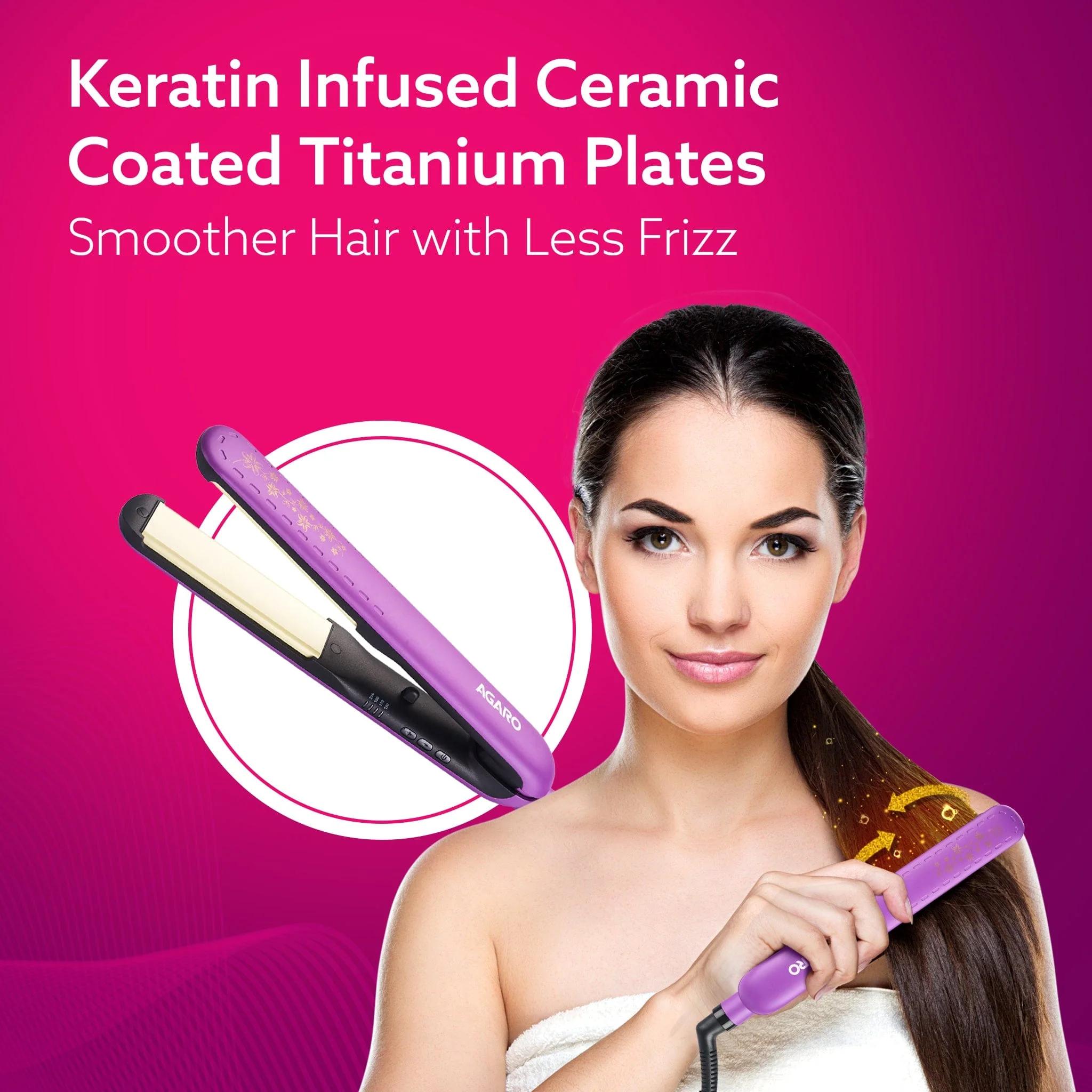 Hair Straightener, Keratin Infused Ceramic Coated Titanium Plates, Fast Heating, 4 Temperature Settings, Hair Straightening, Hair Styling For Women, Purple - Image 3
