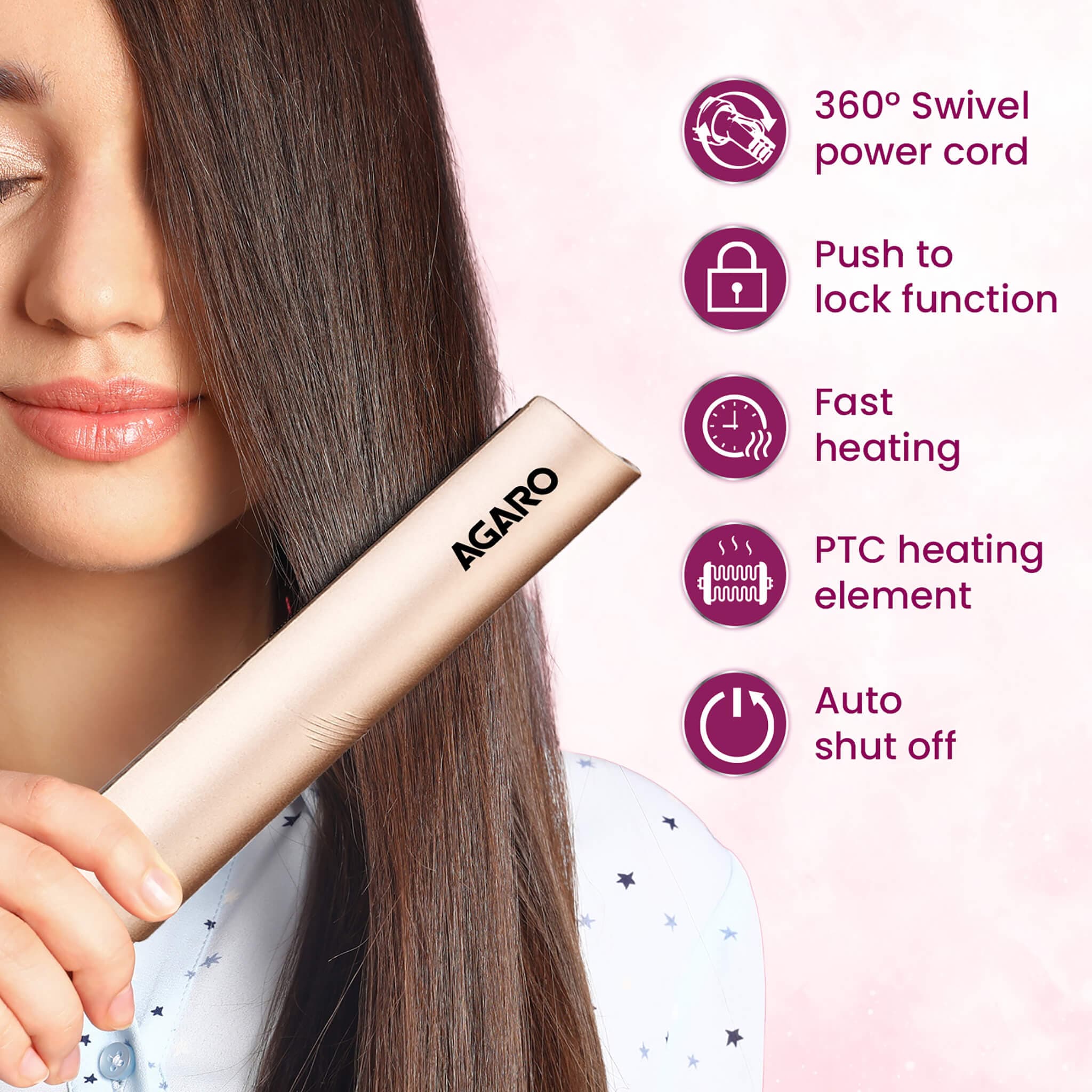 HS1937 Hair Straightner - Golden - Image 5