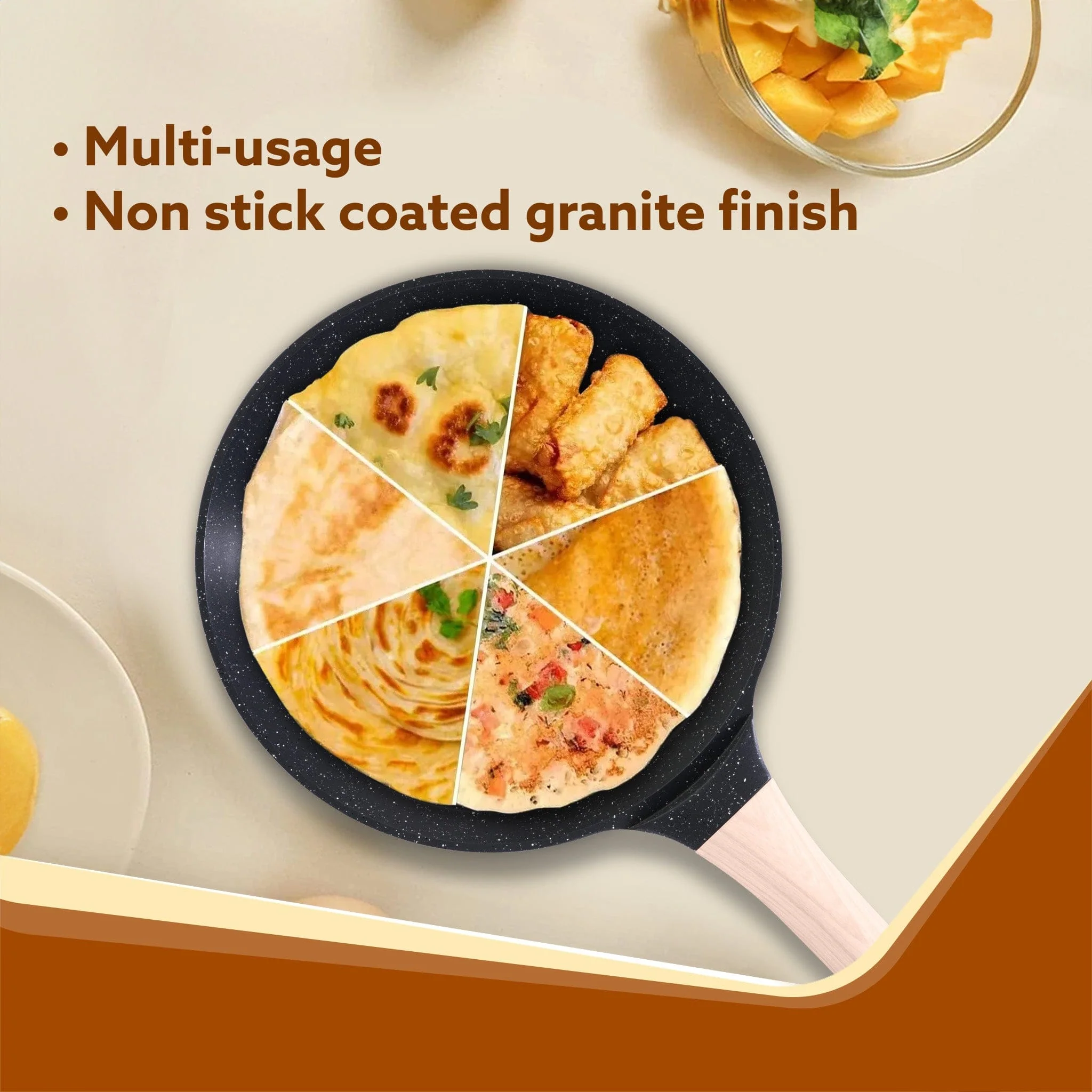 Imperial Granite Non Stick Cookware Set , 3pcs Cookware Set, 24cm Frying Pan with Glass Lid, 28cm Dosa Tawa, 28cm Kadhai with Glass Lid, Cast Aluminium Body, Gas & Induction Compatible, Dark Grey - Image 3
