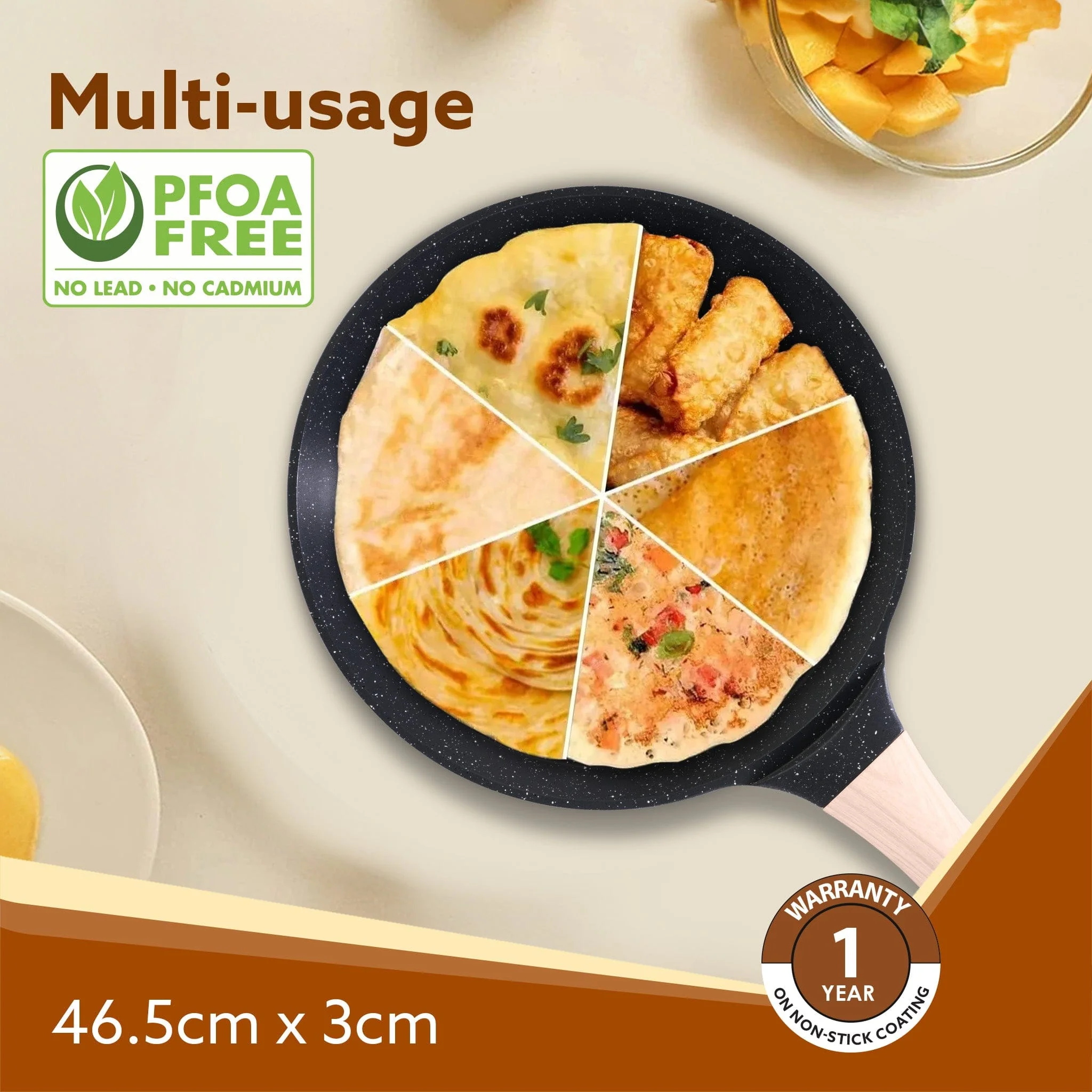 Imperial Granite Non Stick Tawa, 28 cm, Cast Aluminium Body, Tawa for Dosa/Paratha/Omlette, Gas & Induction Compatible - Image 6