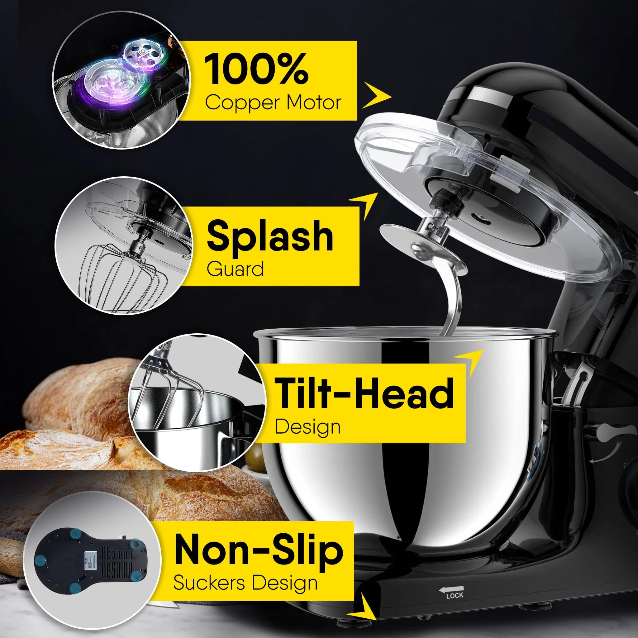 Imperial Stand Mixer, 1400W - Black - Image 4