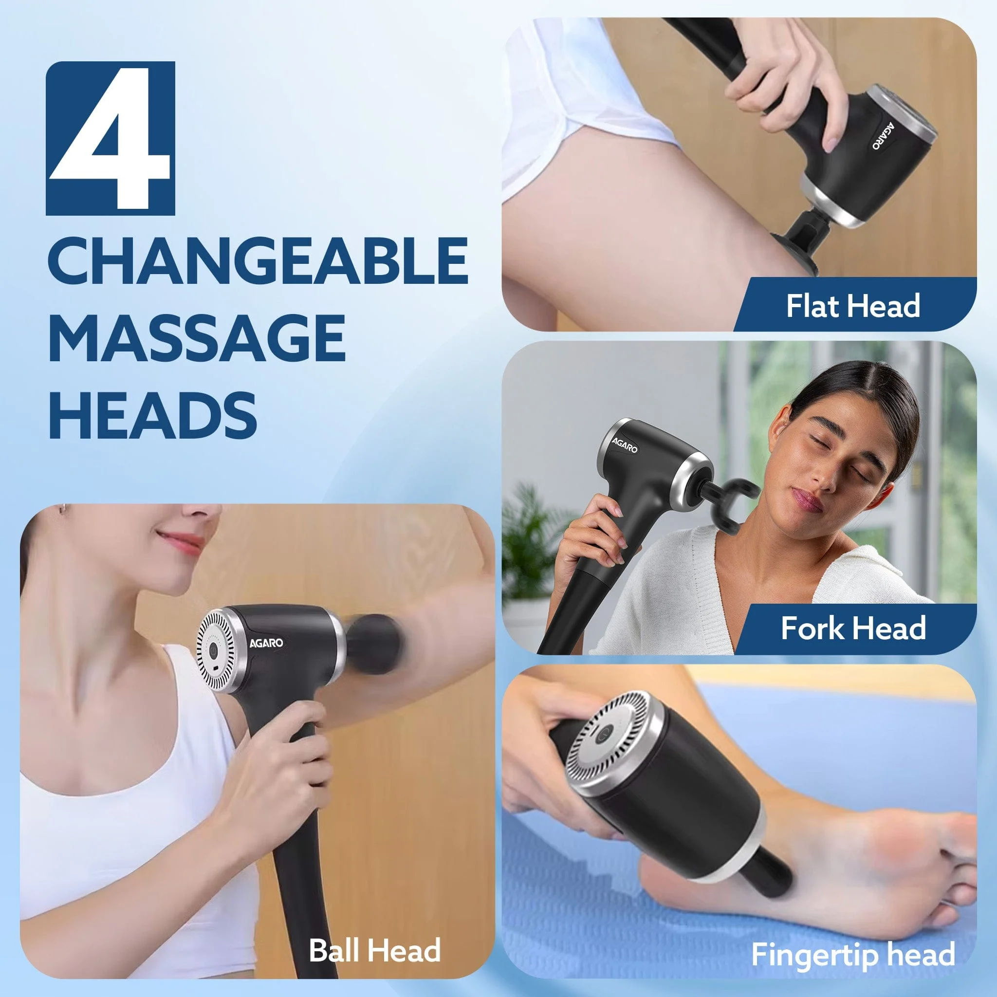 Regency Gun Massager, 4 Heads, 13 Speed, Rechargeable, Handheld, Percussion Muscle Massager for Full Body Pain Relief, Muscle Relaxation of Neck, Shoulder, Back, Foot for Men & Women, Black - Image 4