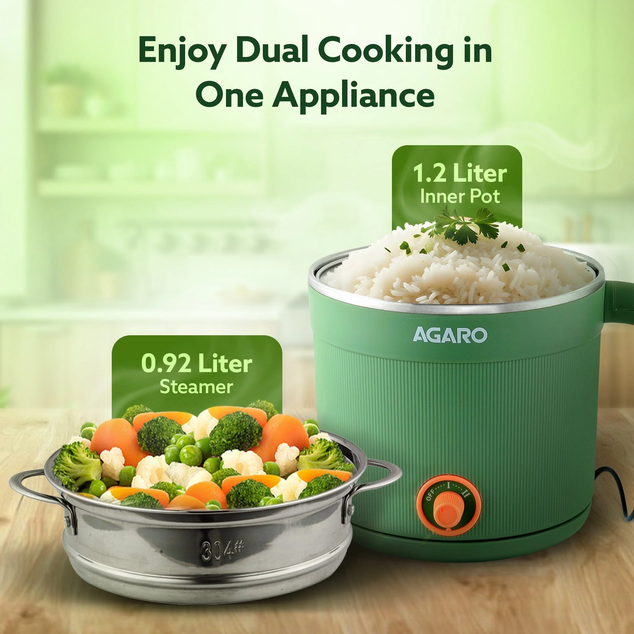Regency Multi Cook Kettle With Steamer - 1.2 Litres - Sea Green - Image 3