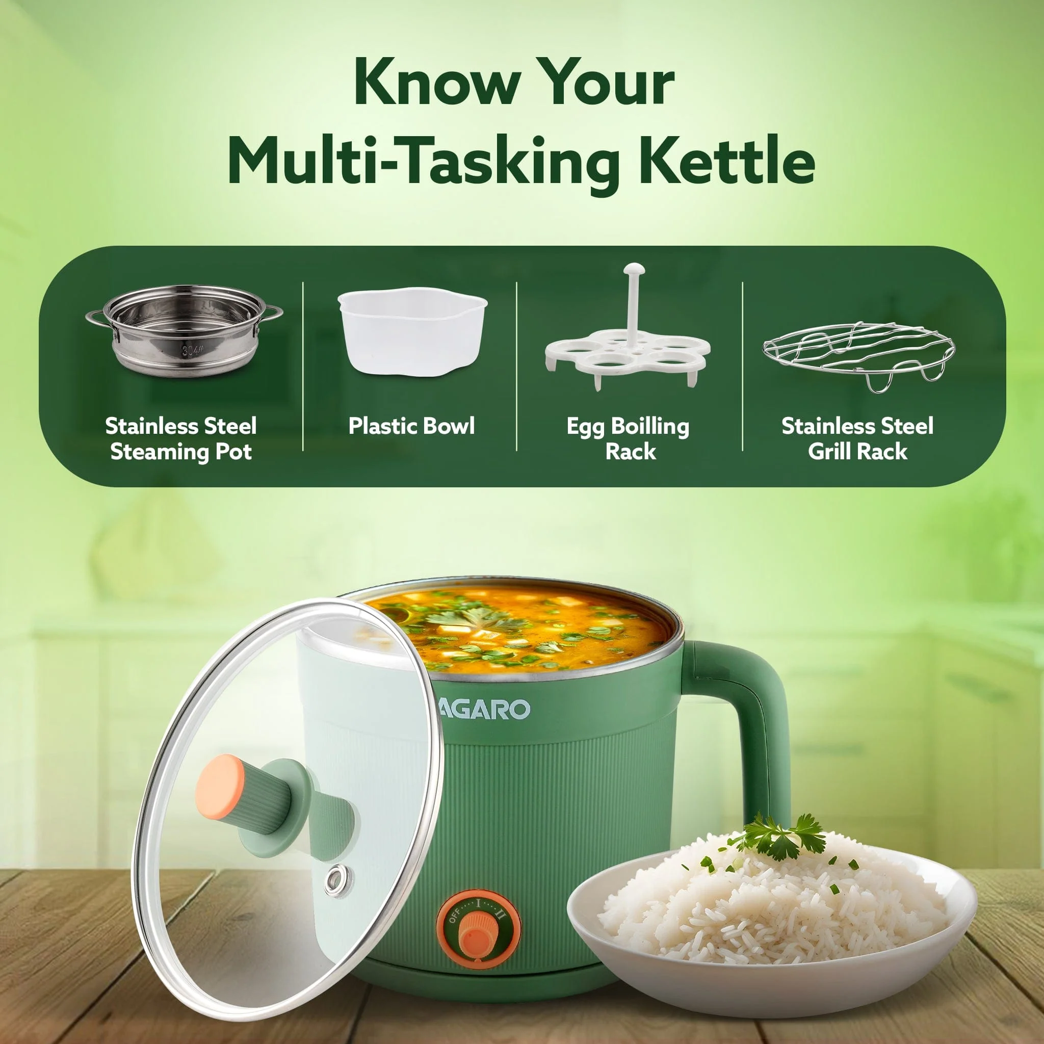 Regency Multi Cook Kettle With Steamer - 1.2 Litres - Sea Green - Image 6