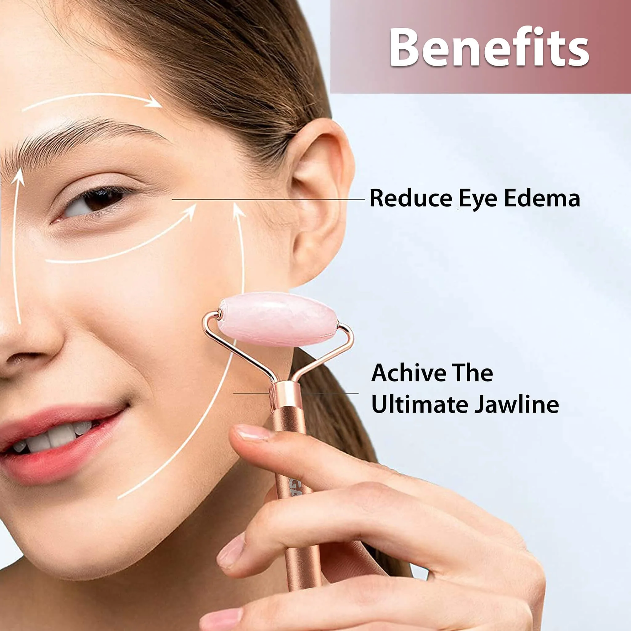 Rose Quartz Face Roller, Rose Gold - Image 6