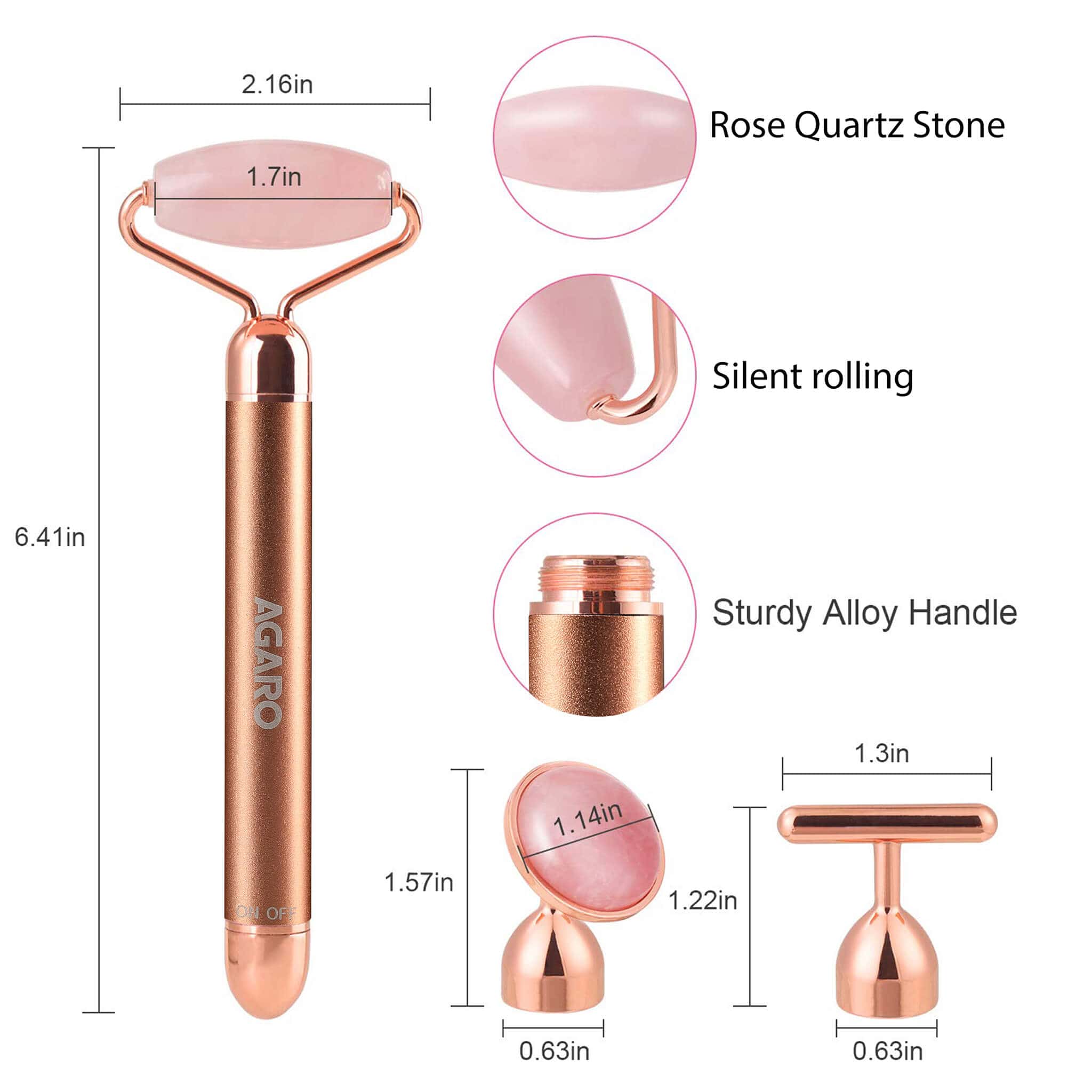 Rose Quartz Face Roller, Rose Gold - Image 7
