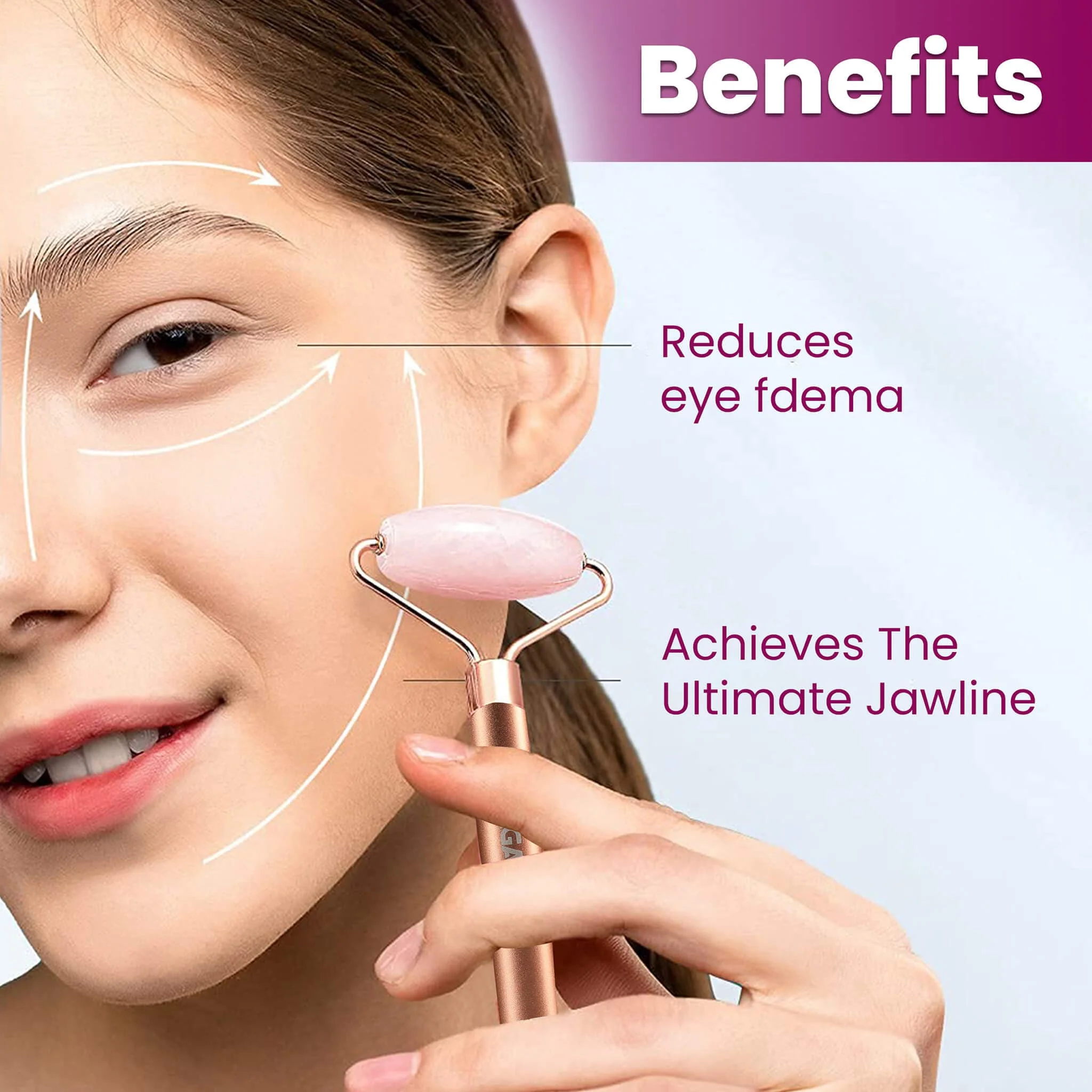 Rose Quartz Face Roller, Rose Gold - Image 4