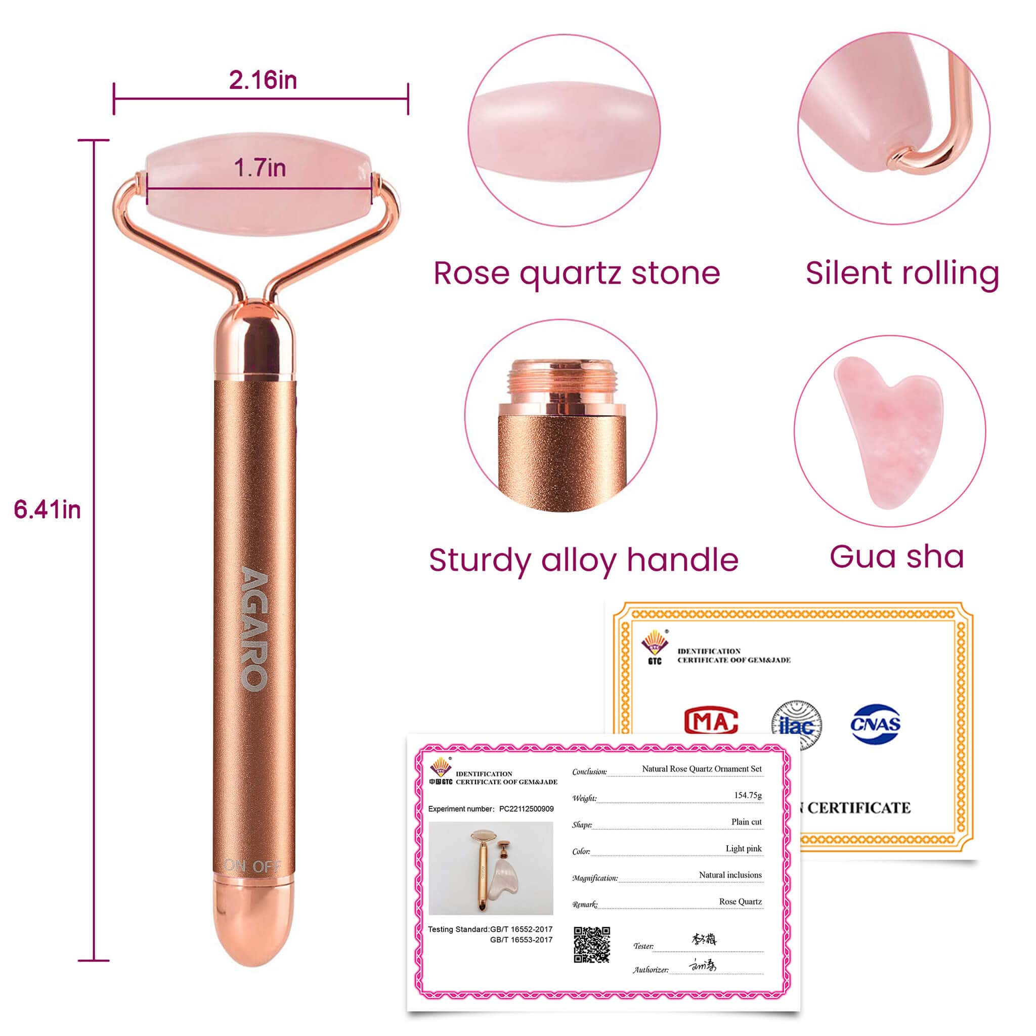 Rose Quartz Face Roller, Rose Gold - Image 5