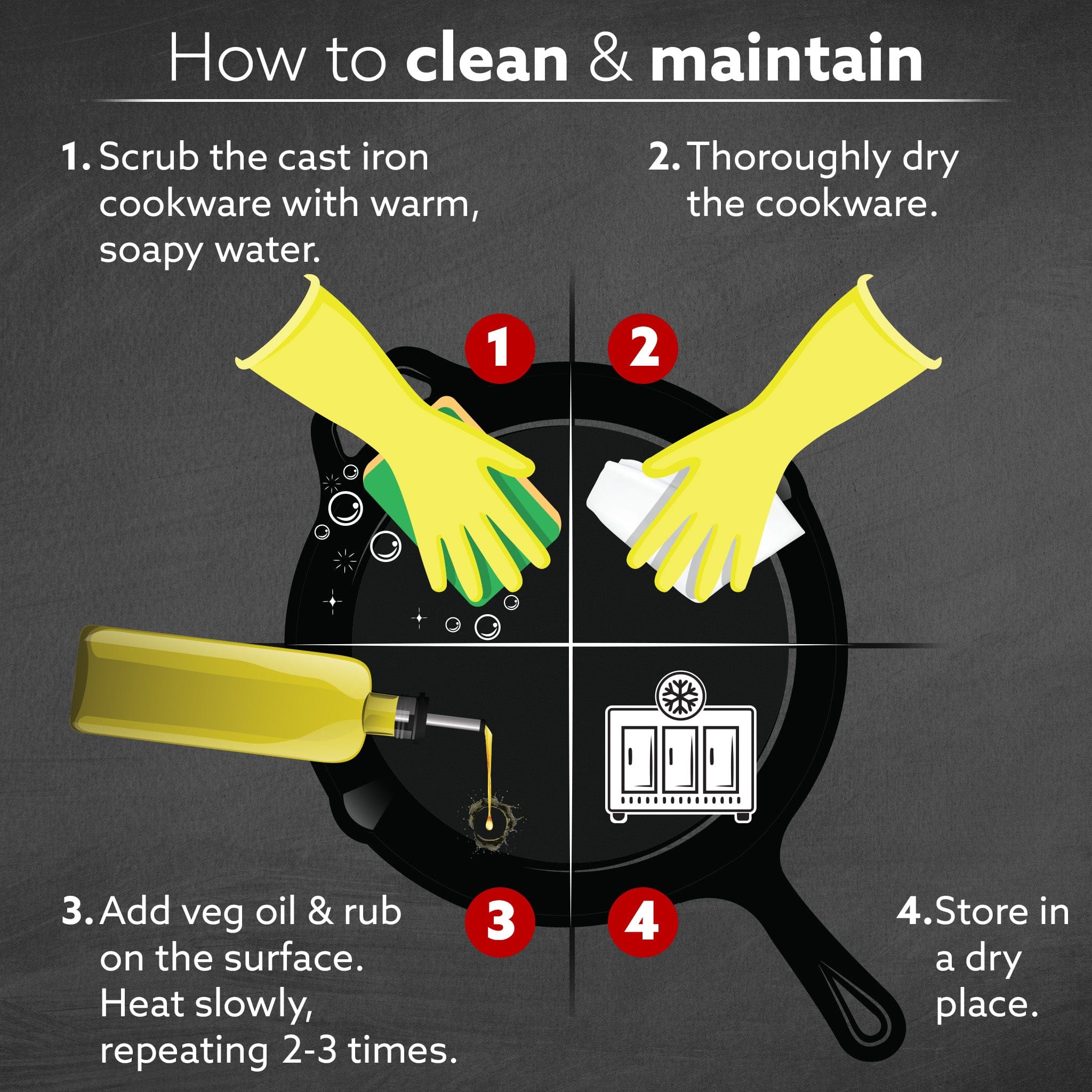 Royal Pre Seasoned Cast Iron Deep Round Fry Pan, 26cm Diameter, 1.8L, No Chemical Coating, Rigid Handles, Fast Heating, Heavy Weight, Gas Oven & Induction Compatible, Frying, Deep Frying, Black - Image 7