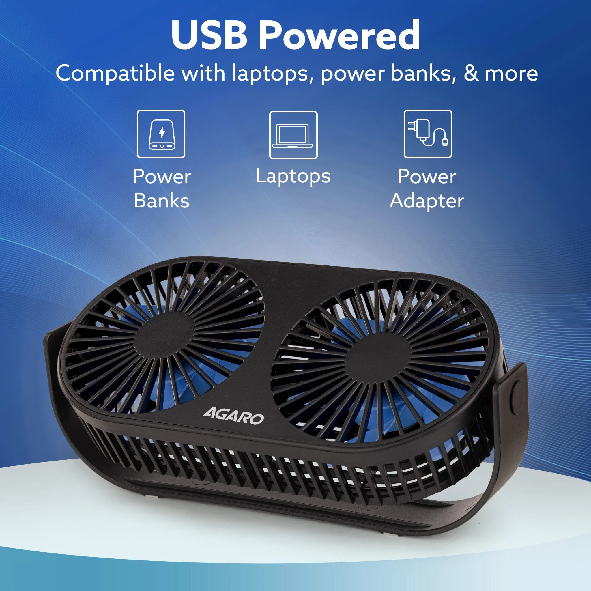 Signify USB Desk Twin Fan, Portable Dual Table Cooling Fan with 5 Blades & 3 Speed Option, USB Powered, Dual Mode, Ultra Quiet, Aromatherapy, Rotatable Table Desk Fan for Home, Office, Black - Image 5